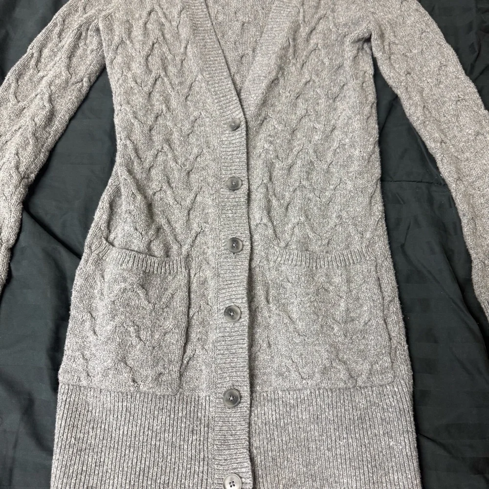 LOFT Light Gray Cable Knit Cardigan